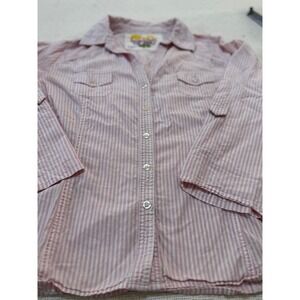 Derek Heart Kids Pink White Stripe Button Up Shirt 100% Cotton 3/4 Sleeve XL